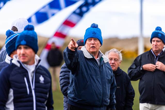 Donald Trump yesterday at his golf course at Menie in Aberdeenshire, where he cut ground on a second 18-hole course which will be named after his Scottish mother. PIC: Contributed.