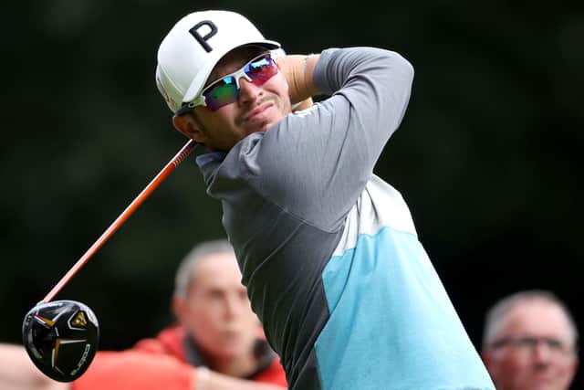 VIRGINIA WATER, ENGLAND - SEPTEMBER 07: Ewen Ferguson of Scotland tees off on the 3rd hole during the BMW PGA Championship Pro-Am at Wentworth Golf Club on September 07, 2022 in Virginia Water, England. (Photo by Warren Little/Getty Images)