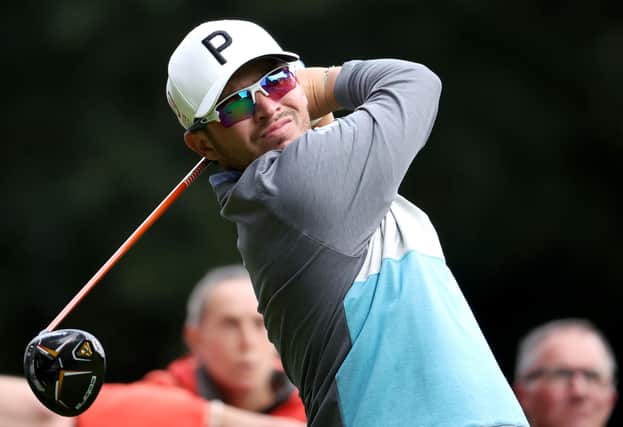 VIRGINIA WATER, ENGLAND - SEPTEMBER 07: Ewen Ferguson of Scotland tees off on the 3rd hole during the BMW PGA Championship Pro-Am at Wentworth Golf Club on September 07, 2022 in Virginia Water, England. (Photo by Warren Little/Getty Images)