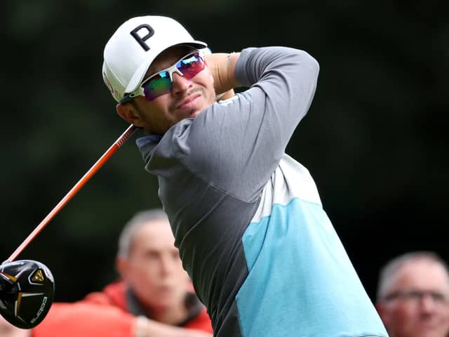 VIRGINIA WATER, ENGLAND - SEPTEMBER 07: Ewen Ferguson of Scotland tees off on the 3rd hole during the BMW PGA Championship Pro-Am at Wentworth Golf Club on September 07, 2022 in Virginia Water, England. (Photo by Warren Little/Getty Images)