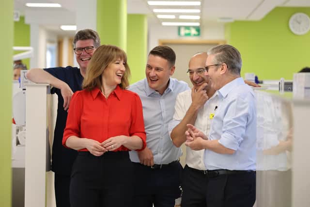 Health Secretary Wes Streeting, centre, with Chancellor Rachel Reeves and Keir Starmer, at the Sir Ludwig Guttman Health & Wellbeing Centre in London, England. Picture: Jack Hill/Getty Image