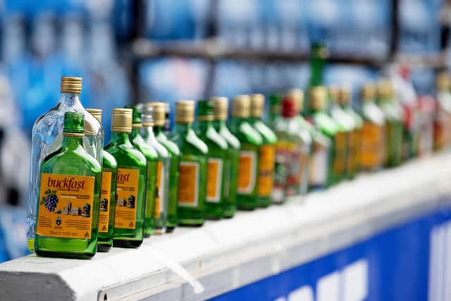 Glass bottles left behind after the match during a cinch Premiership match between Rangers and Celtic at Ibrox.