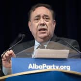 Alex Salmond delivers his leaders speech during the first annual conference for the Alba Party at Greenock Town Hall.