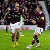 Hearts' Stephen Humphrys celebrates after making it 3-0 during the victory over Hibs.