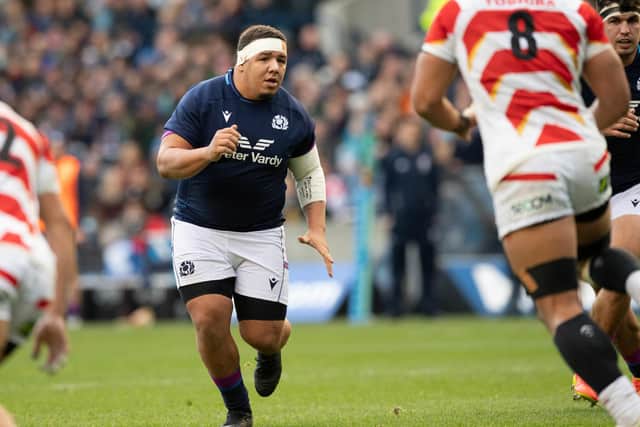 Javan Sebastian during his Scotland debut against Japan at BT Murrayfield in November 2021. (Photo by Ross Parker / SNS Group)