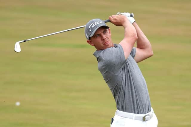 Grant Forrest plays his second shot on the first hole at Hillside. Picture: Warren Little/Getty Images.