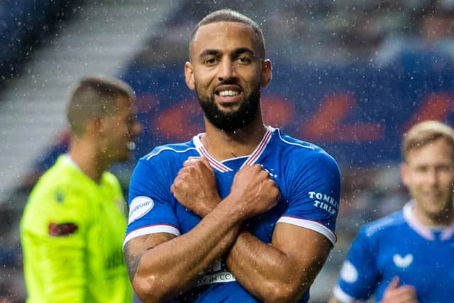 Rangers' Kemar Roofe celebrates making it 3-0 against Dundee United.