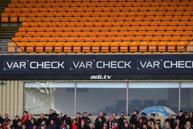 A VAR check at Fir Park during Motherwell v Aberdeen. (Photo by Craig Foy / SNS Group)