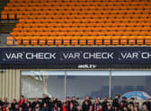 A VAR check at Fir Park during Motherwell v Aberdeen. (Photo by Craig Foy / SNS Group)