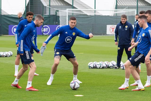 Scotland stars in training ahead of Wednesday night's match with Denmark. Picture: SNS