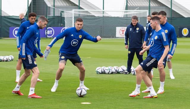 Scotland stars in training ahead of Wednesday night's match with Denmark. Picture: SNS