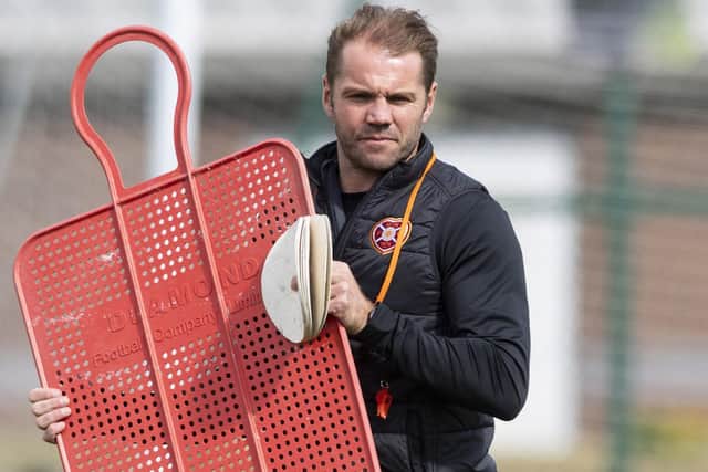 Robbie Neilson takes training ahead of the Edinburgh derby against Hibs at Easter Road on Sunday. (Photo by Mark Scates / SNS Group)