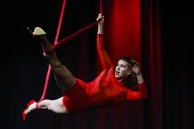 An acrobat from Circa’s Peepshow performs at Underbelly's launch in the McEwan Hall. Picture: Jeff J Mitchell/Getty Images