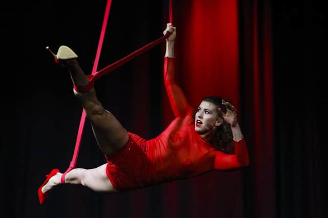 An acrobat from Circa’s Peepshow performs at Underbelly's launch in the McEwan Hall. Picture: Jeff J Mitchell/Getty Images