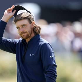 Tommy Fleetwood acknowledges the crowd at the end of his openig round in the 151st Open at Royal Liverpool. Picture: Warren Little/Getty Images.