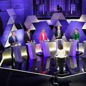 Reform UK leader Nigel Farage, leader of Plaid Cymru Rhun ap Iorwerth, Liberal Democrat deputy leader Daisy Cooper, Stephen Flynn of the SNP, co-leader of the Green Party Carla Denyer, deputy Labour leader Angela Rayner and Commons Leader Penny Mordaunt, take part in the BBC Election Debate hosted by BBC news presenter Mishal Husain at BBC Broadcasting House in London, ahead of the General Election on July 4. Picture: Stefan Rousseau/PA Wire