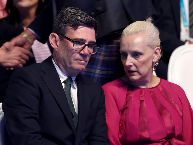 Andy Burnham and partner Marie-France van Heel are seen in the Royal Box