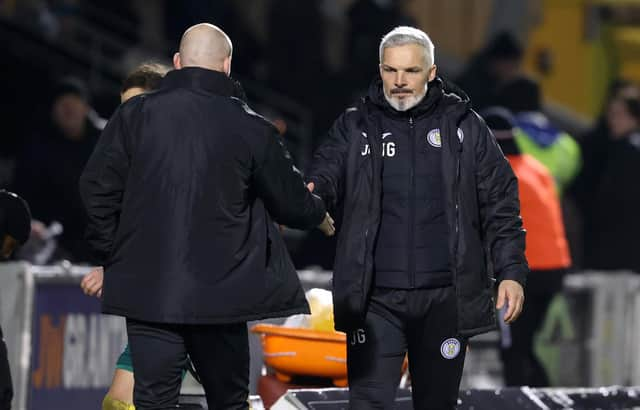 Hibs interim boss David Gray (left) with St Mirren manager Jim Goodwin.