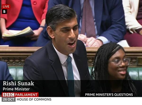 Rishi Sunak speaks at his first Prime Minister's Questions as Conservative Party leader. Picture: BBC Parliament