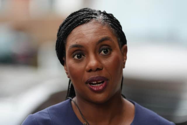 Conservative Party leader Kemi Badenoch speaks to the media. Picture: Jonathan Brady/PA Wire