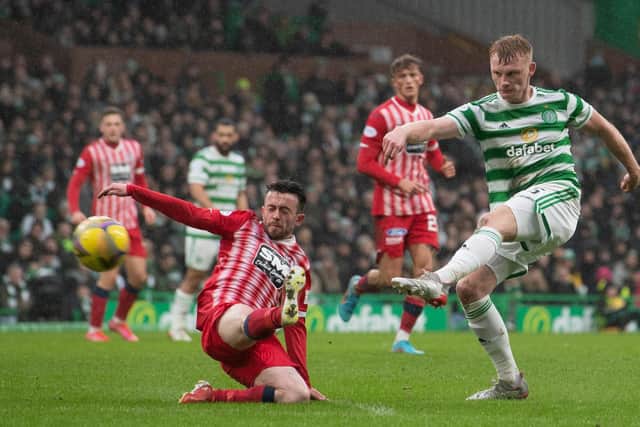 Liam Scales fired Celtic in front with a fierce strike. (Photo by Craig Foy / SNS Group)
