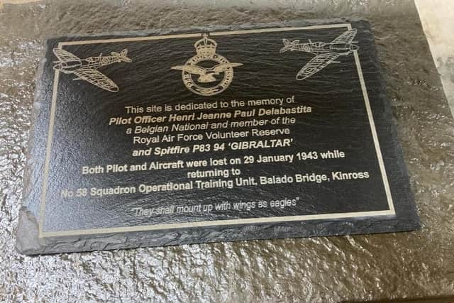 The plaque which will be put in place at the crash site to remember pilot Henri Jeanne Paul Delabastita