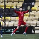 Livingson's Bruce Anderson scores making it 1-0, during a cinch Premiership match against Ross County at Tony Macaroni Arena, on April 27, 2024, in Livingston, Scotland.  (Photo by Rob Casey / SNS Group)