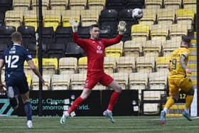 Livingson's Bruce Anderson scores making it 1-0, during a cinch Premiership match against Ross County at Tony Macaroni Arena, on April 27, 2024, in Livingston, Scotland.  (Photo by Rob Casey / SNS Group)