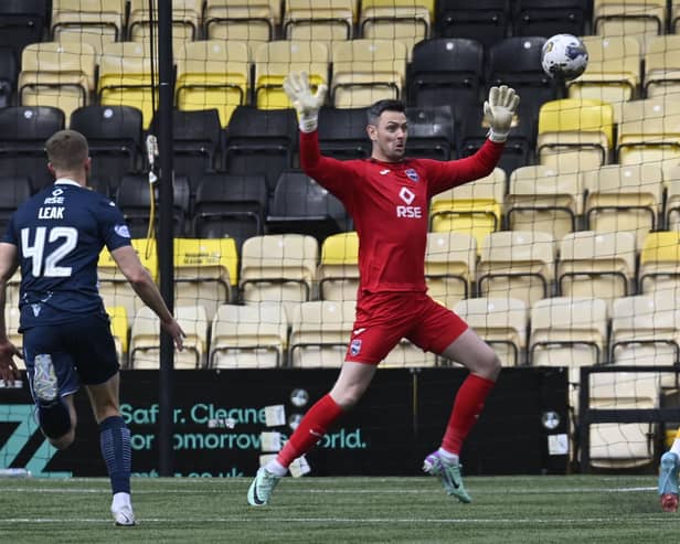 Livingson's Bruce Anderson scores making it 1-0, during a cinch Premiership match against Ross County at Tony Macaroni Arena, on April 27, 2024, in Livingston, Scotland.  (Photo by Rob Casey / SNS Group)