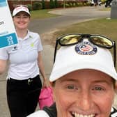 Borders-born Karis Davidson celebrates securing her LPGA Tour card for next season with her caddie in the circuit's Q-Series, former Curtis Cup player Holly Clyburn.