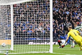 Rangers' Fashion Sakala knows into the side netting during his side's Scottish Cup semi-final defeat to Celtic -  one of two glaring misses in derby cup-tie losses last season that led to the striker's valuable contribution under Michael Beale to be overlooked.  (Photo by Rob Casey / SNS Group)