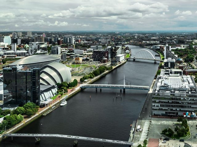 The urban sprawl of Greater Glasgow, in the west of Scotland, accounts for over 20 per cent of the total Scottish population - with 1,028,220 living there. As well as the city of Glasgow itself it encompasses Barrhead, Bearsden, Bishopbriggs, Bowling, Brookfield, Busby, Cambuslang, Clarkston, Clydebank, Duntocher & Hardgate, Elderslie, Faifley, Giffnock, Glasgow, Johnstone, Kilbarchan, Linwood, Milngavie, Netherlee, Newton Mearns, Old Kilpatrick, Paisley, Renfrew, Rutherglen, Stamperland, Stepps, and Thornliebank.