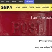 The page on the SNP website which postalvote.scot redirects to