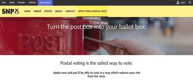 The page on the SNP website which postalvote.scot redirects to
