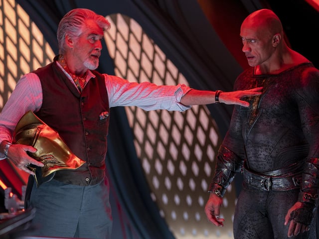 Pierce Brosnan as Dr Fate and Dwayne Johnson as Black Adam.