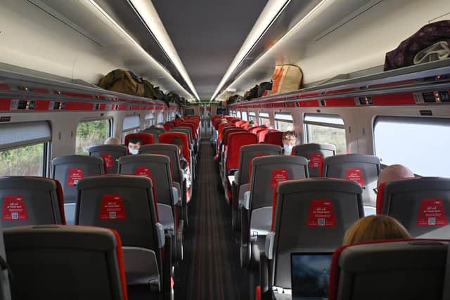 LNER's carriage interiors have similarities to Lumo's - but in red. John Devlin
