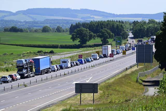 Traffic queuing on the A9 at Luncarty, north of Perth, a week ago. Picture: John Devlin