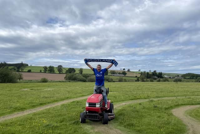 Scotland fan John Henderson created the largest ever map of Scotland in a field near Jedburgh, Scottish Borders. (Credit: SWNS)