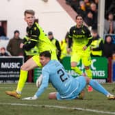 Motherwell's Mikael Mandron (not in frame) scores to make it 0-1 during a Scottish Cup fourth round match against Arbroath.