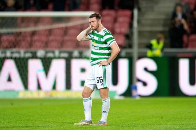 A dejected Tony Ralston at full-time as Celtic lose to Midtjylland in Champions League qualification. Picture: Getty