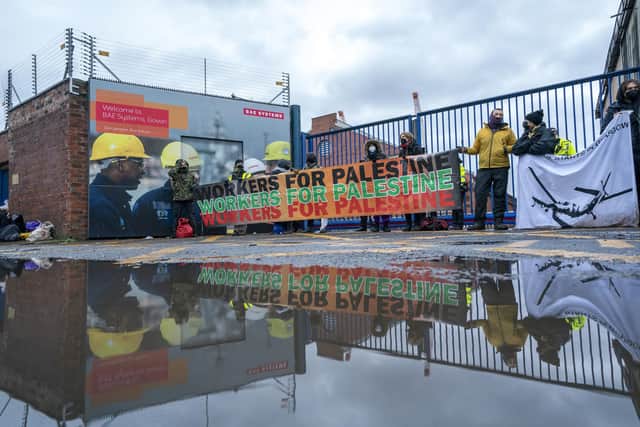 Protesters form a blockade outside BAE Systems in Govan Picture: Jane Barlow/PA Wire