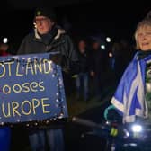 Anti-Brexit campaigners take part in a torchlight procession to the Scottish Parliament on the third anniversary of Brexit in January 2023 (Picture: Jeff J Mitchell/Getty Images)