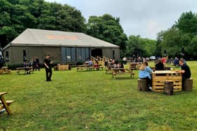 The old Grand Tour tent has been erected on the grounds of Jeremy Clarkson's The Farmer's Dog pub. Picture: Scott Reid