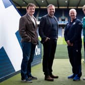 Gordon Bulloch (former Scotland player), Professor Craig Ritchie (Director, Brain Health Scotland), Dr James Robson (Chief Medical Officer, Scottish Rugby) and Jilly McCord (former Scotland player)  at the launch of the Brain Health Clinic at BT Murrayfield,. (Photo by Ross Parker / SNS Group)