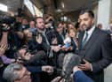 Humza Yousaf speaks to the media after being voted the new First Minister at the Scottish Parliament in Edinburgh.