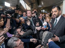 Humza Yousaf speaks to the media after being voted the new First Minister at the Scottish Parliament in Edinburgh.