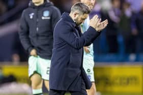 Hibs manager Lee Johnson cuts a dejected figure after the 1-0 defeat at Kilmarnock before t. (Photo by Roddy Scott / SNS Group)