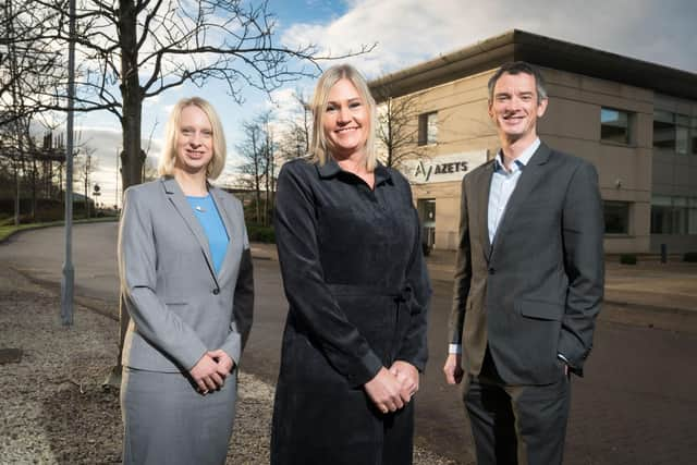 From left: Nicola Campbell, Xanthe Tremain, and Greig McKnight at Azets' Glasgow office. Picture: Ashley Coombes.