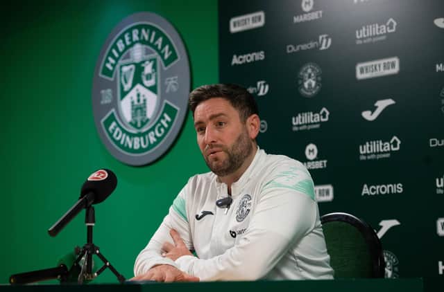 Hibs manager Lee Johnson addresses the media ahead of hosting Livingston on Christmas Eve. (Photo by Paul Devlin / SNS Group)