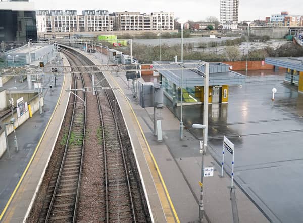 Empty platforms at Stratford station in east London during a strike by members of the Rail, Maritime and Transport union (RMT), in a long-running dispute over jobs and pensions. Picture date: Wednesday January 4, 2023.